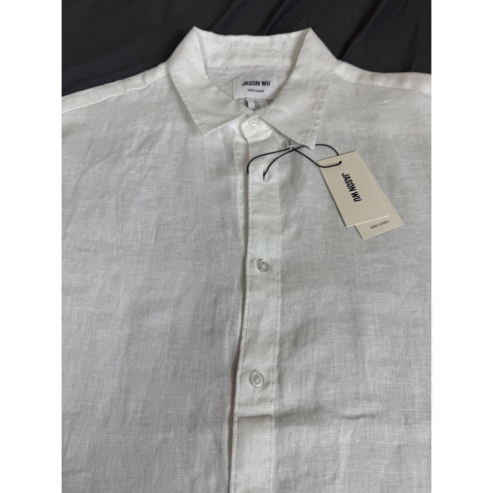Jason Wu Mens 100% Linen Short Sleeve Button Up Shirt White Large Casual NWT - Picture 8 of 16